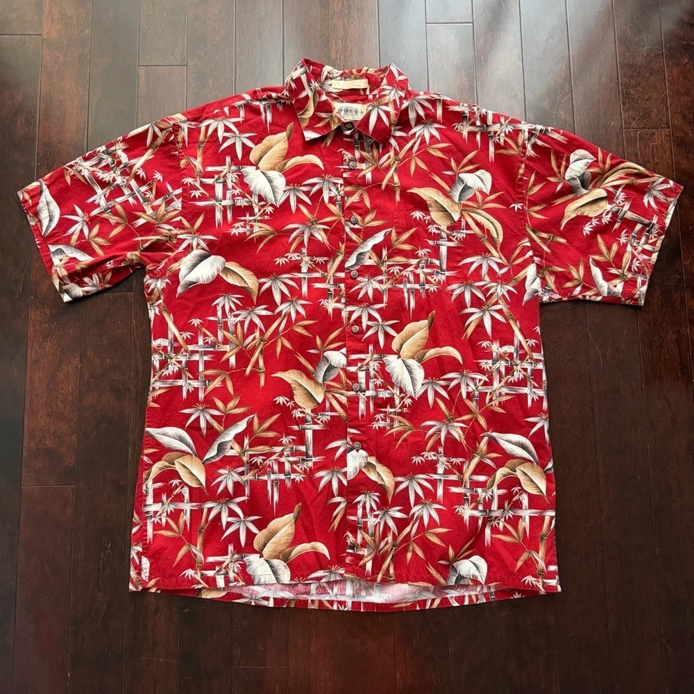 Campia Moda Men's Short Sleeve Hawaiian Shirt Cotton XL Red Tropical Floral